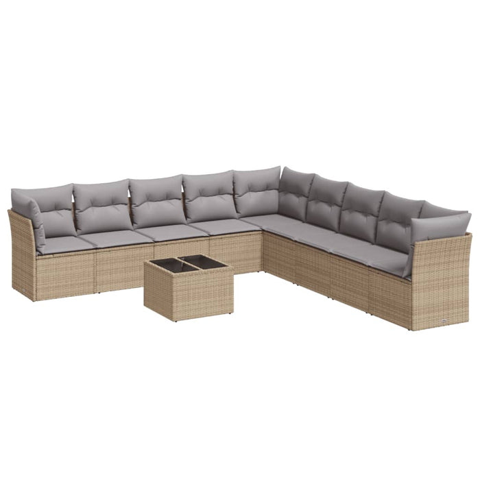 Set Divano da Giardino 10 pz con Cuscini Beige in Polyrattan