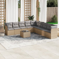 Set Divano da Giardino 10 pz con Cuscini Beige in Polyrattan