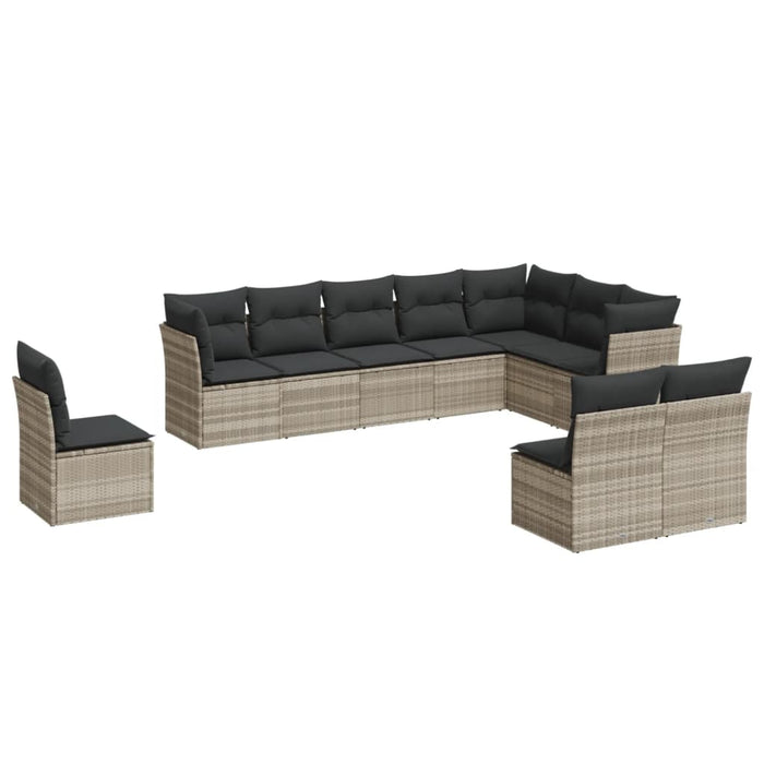 Set Divano Giardino 10 pz con Cuscini Grigio Chiaro Polyrattan 3217802