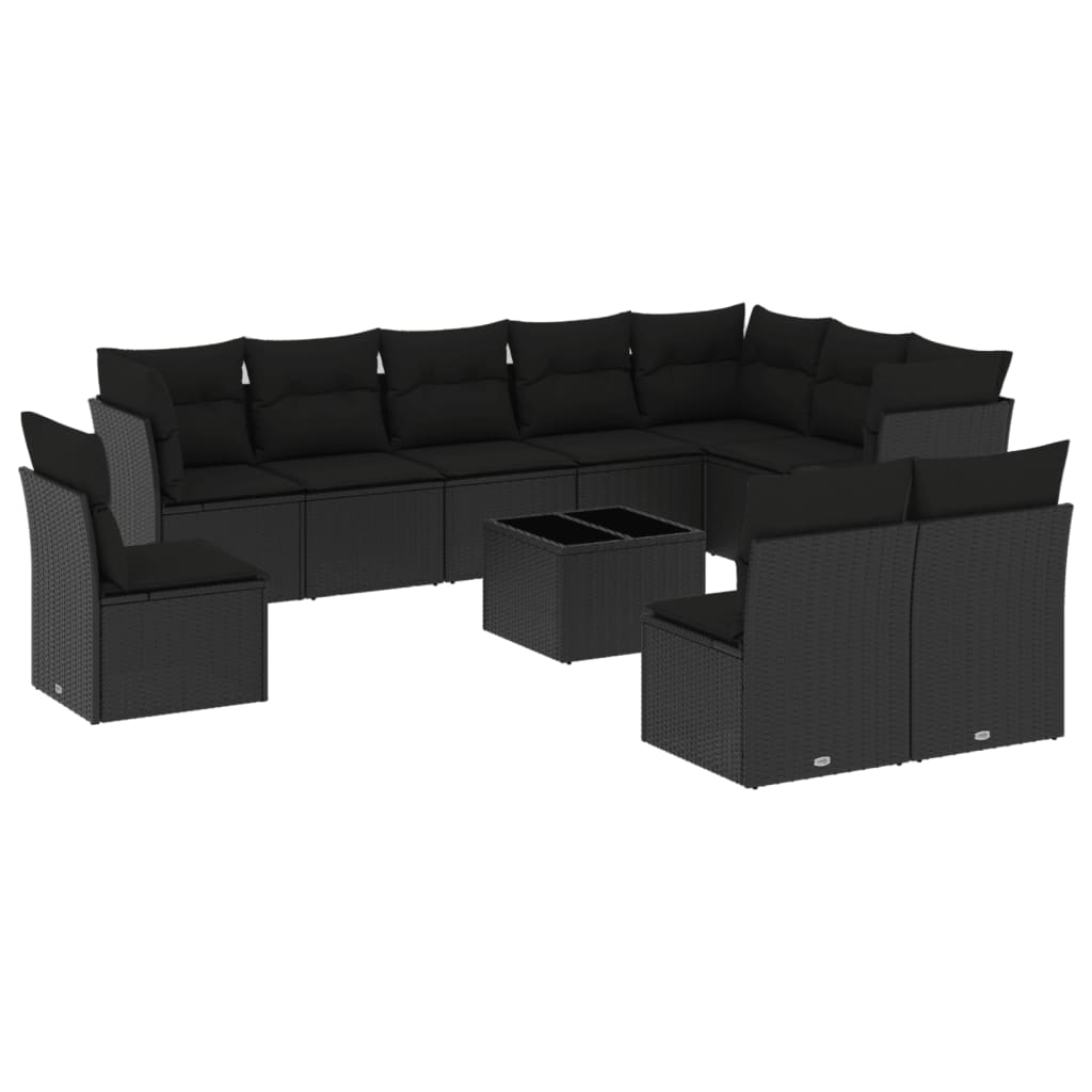 Set Divani da Giardino 11 pz con Cuscini in Polyrattan Nero 3217805