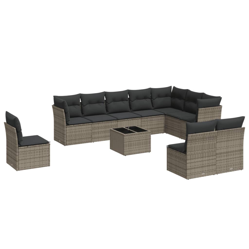 Set Divani da Giardino 11 pz con Cuscini in Polyrattan Grigio 3217810