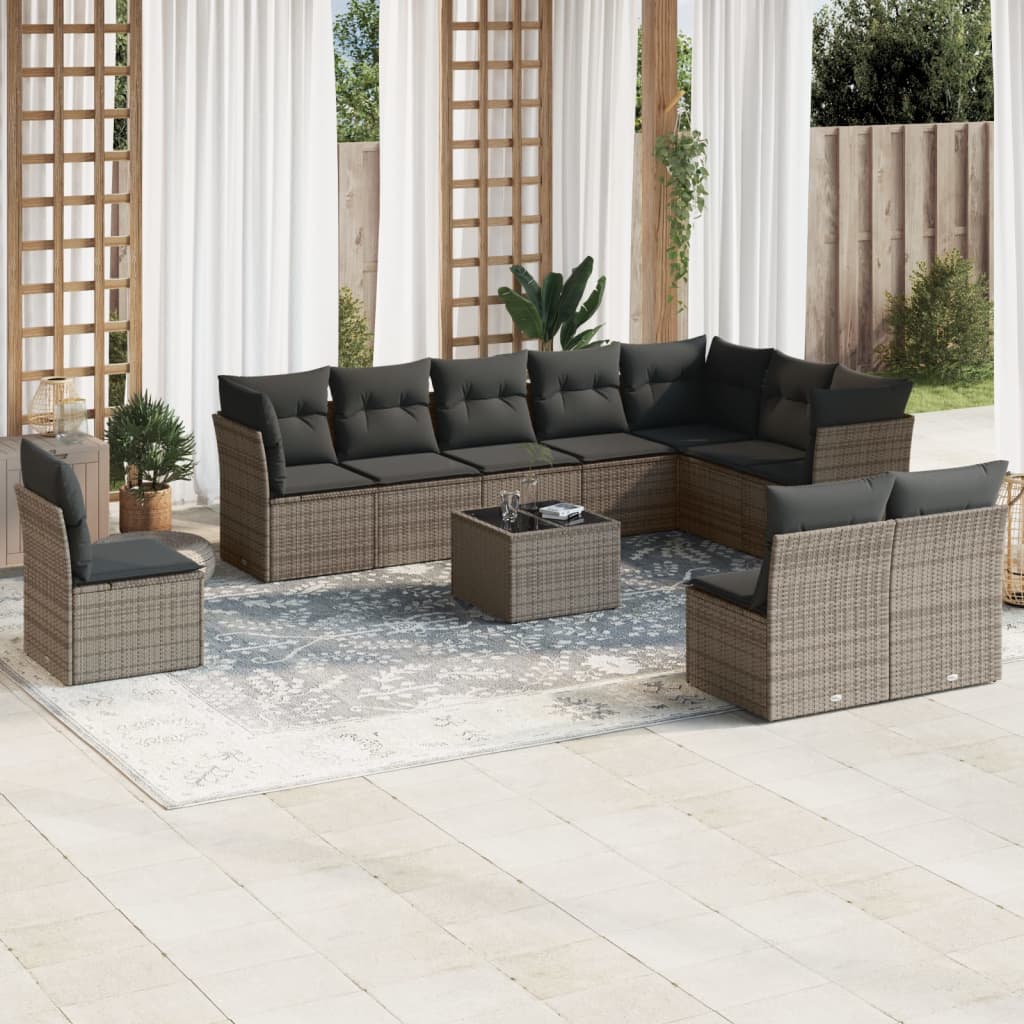 Set Divani da Giardino 11 pz con Cuscini in Polyrattan Grigio 3217810