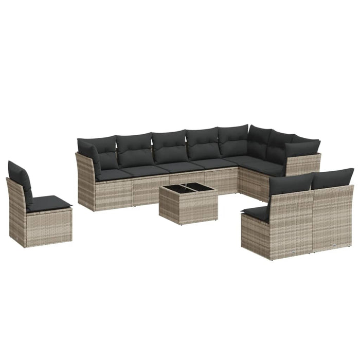 Set Divani da Giardino 11 pz con Cuscini in Polyrattan Grigio