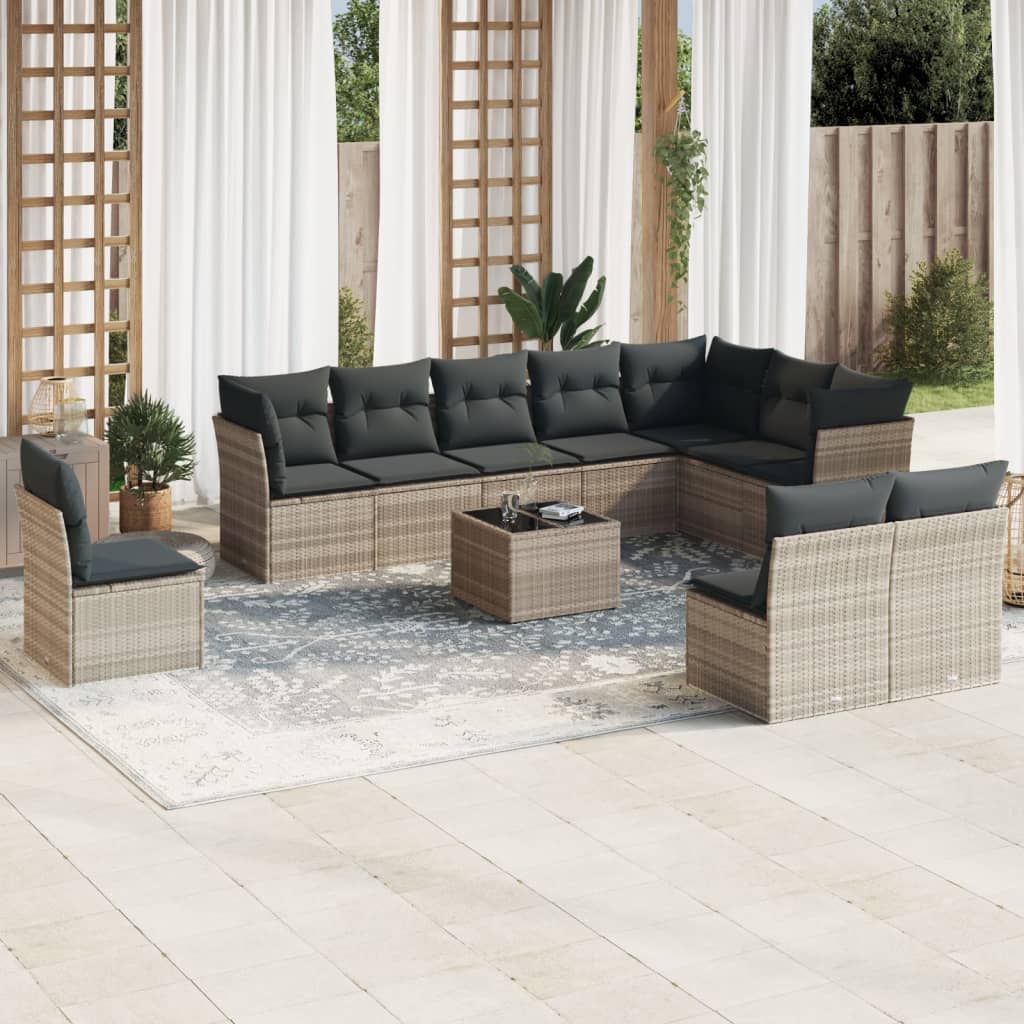 Set Divani da Giardino 11 pz con Cuscini in Polyrattan Grigio