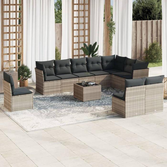 Set Divani da Giardino 11 pz con Cuscini in Polyrattan Grigio