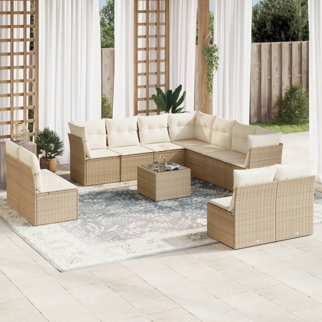 Set Divani da Giardino 12 pz con Cuscini Beige in Polyrattancod mxl 112983