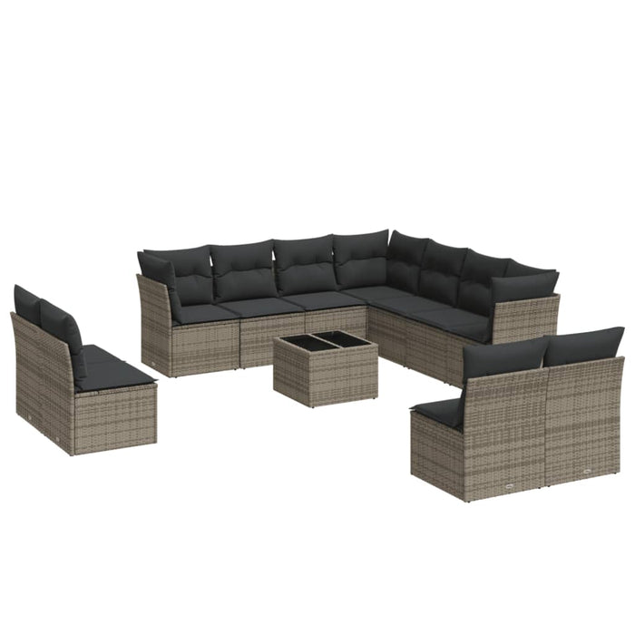 Set Divani da Giardino 12 pz con Cuscini Grigio in Polyrattan