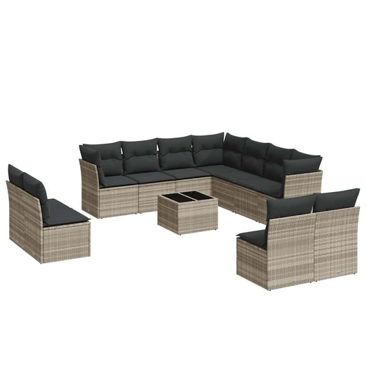 Set Divano Giardino 12 pz con Cuscini Grigio Chiaro Polyrattan