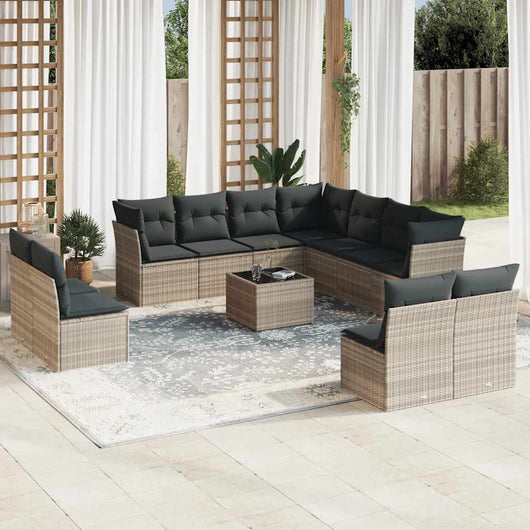 Set Divano Giardino 12 pz con Cuscini Grigio Chiaro Polyrattan