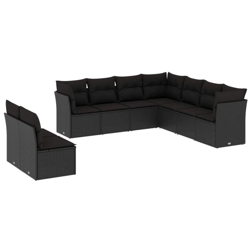 Set Divani da Giardino 9 pz con Cuscini Nero in Polyrattancod mxl 111313