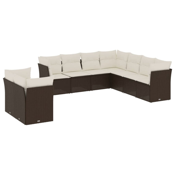 Set Divani da Giardino 9pz con Cuscini Marrone in Polyrattan 3217843