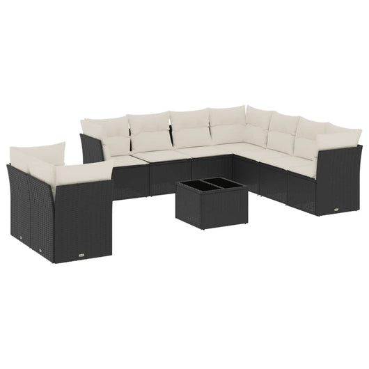 Set Divani da Giardino 10pz con Cuscini in Polyrattan Nero