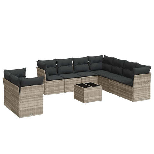 vidaXL Set Divano Giardino 10 pz con Cuscini Grigio Chiaro Polyrattan