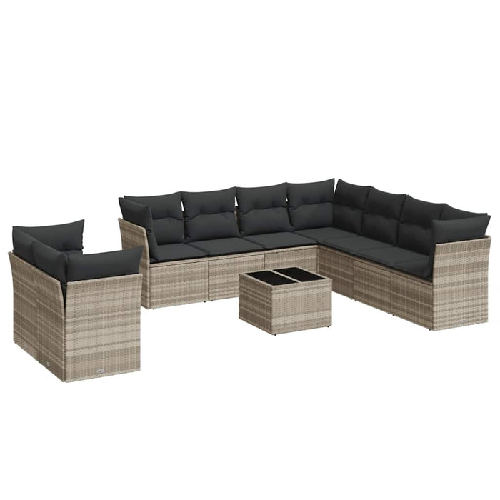 vidaXL Set Divano Giardino 10 pz con Cuscini Grigio Chiaro Polyrattan