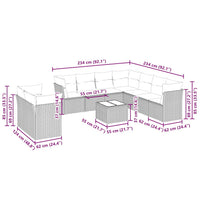 vidaXL Set Divano Giardino 10 pz con Cuscini Grigio Chiaro Polyrattan