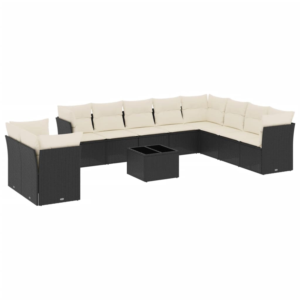 Set Divani da Giardino 11 pz con Cuscini in Polyrattan Nero