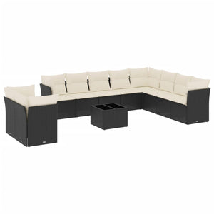 Set Divani da Giardino 11 pz con Cuscini in Polyrattan Nero