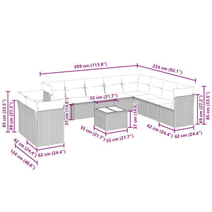 Set Divani da Giardino 11 pz con Cuscini in Polyrattan Grigio