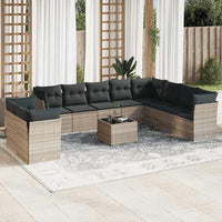 Set Divani da Giardino 11 pz con Cuscini in Polyrattan Grigio