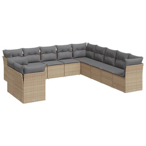 Set Divani da Giardino 11 pz con Cuscini Beige in Polyrattan 3217879