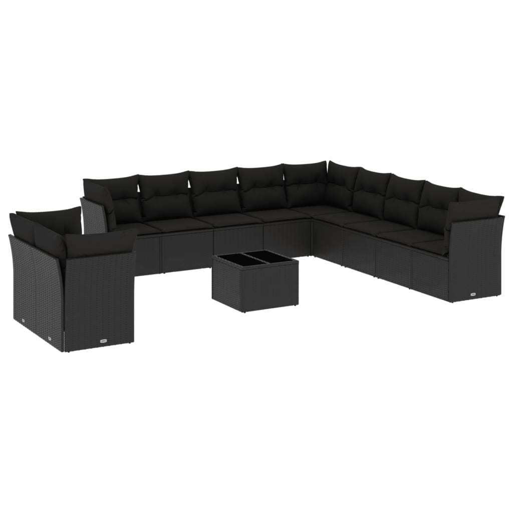 Set Divani da Giardino 12 pz con Cuscini Nero in Polyrattan