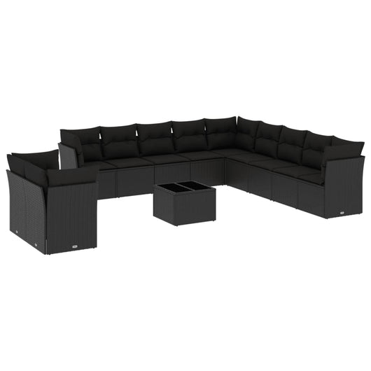 Set Divani da Giardino 12 pz con Cuscini Nero in Polyrattan