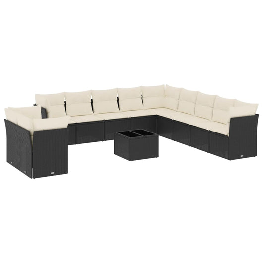 Set Divani da Giardino 12 pz con Cuscini Nero in Polyrattan