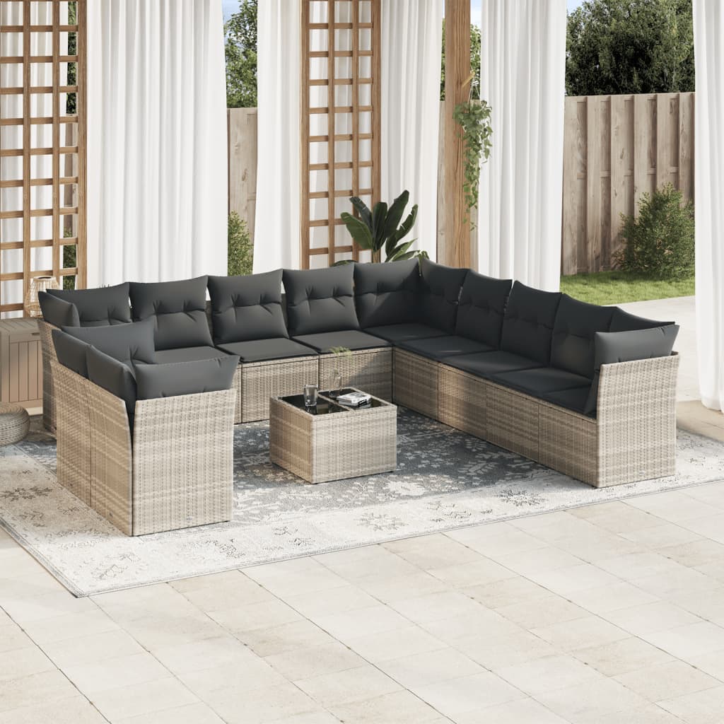 Set Divano Giardino 12 pz con Cuscini Grigio Chiaro Polyrattan 3217892