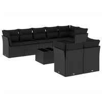 Set Divani da Giardino 9 pz con Cuscini Nero in Polyrattan