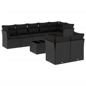 Set Divani da Giardino 9 pz con Cuscini Nero in Polyrattan