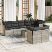 Set Divano da Giardino 9pz con Cuscini Grigio Chiaro Polyrattan