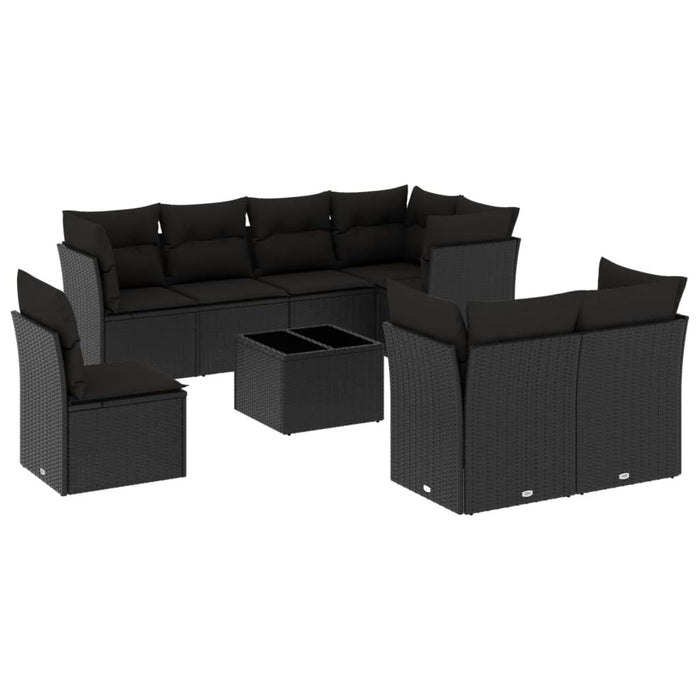 vidaXL Set Divani da Giardino 9 pz con Cuscini Nero in Polyrattan