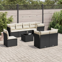 Set Divani da Giardino 9 pz con Cuscini Nero in Polyrattan