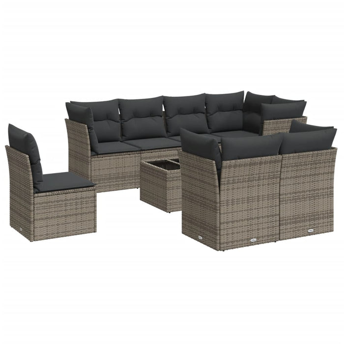 Set Divano da Giardino 9 pz con Cuscini Grigio in Polyrattan 3217940