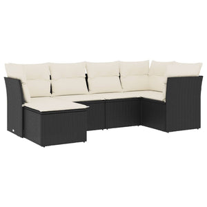 Set Divano da Giardino 6 pz con Cuscini-Sofa da Giardino-Divanetto da esterno Nero in Polyrattan 321121