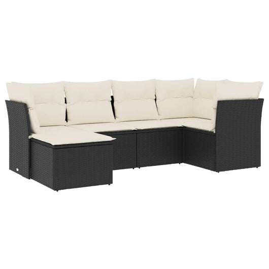 Set Divano da Giardino 6 pz con Cuscini-Sofa da Giardino-Divanetto da esterno Nero in Polyrattan 321121