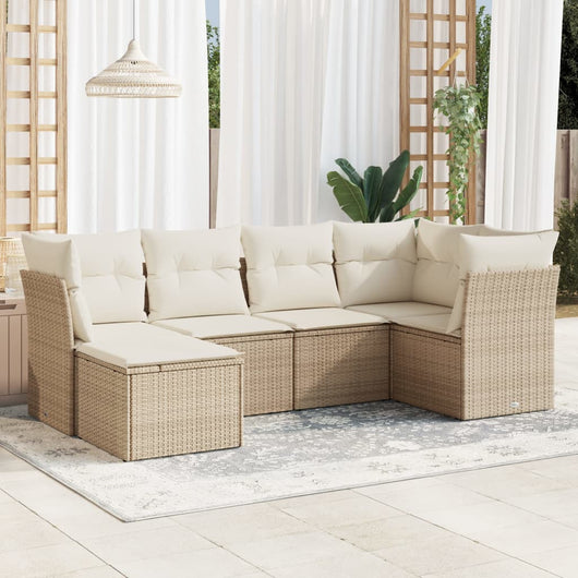 Set Divano da Giardino 6 pz con Cuscini Beige in Polyrattan