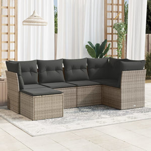 Set Divano da Giardino 6 pz con Cuscini-Sofa da Giardino-Divanetto da esterno Grigio in Polyrattan 383931