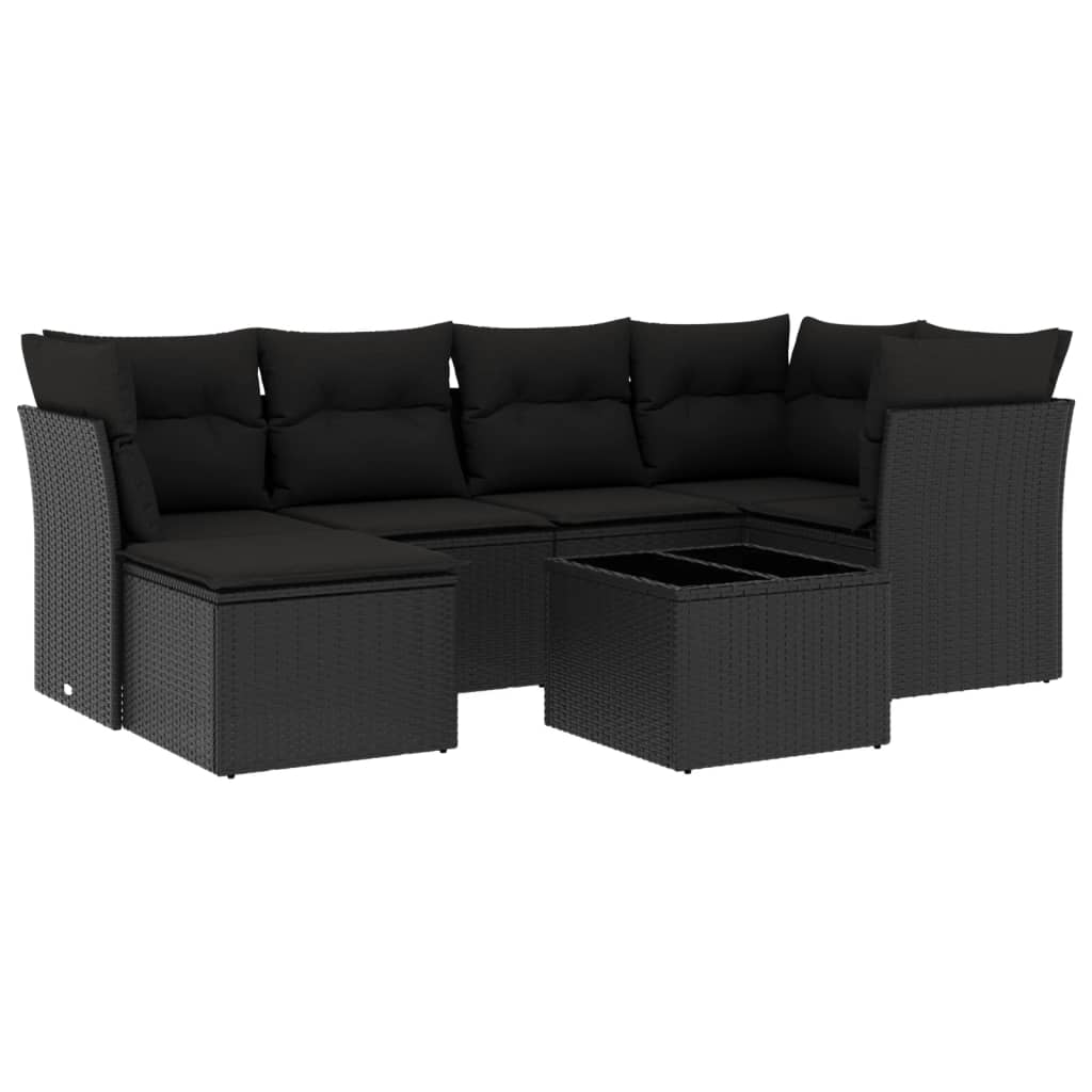 Set Divani da Giardino con Cuscini 7pz Nero Polyrattan