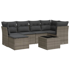 Set Divani da Giardino 7 pz con Cuscini Grigio in Polyrattan