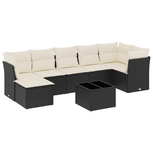 Set Divani da Giardino con Cuscini 8 pz Nero in Polyrattan