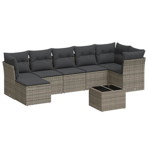 Set Divano da Giardino 8 pz con Cuscini Grigio in Polyrattan