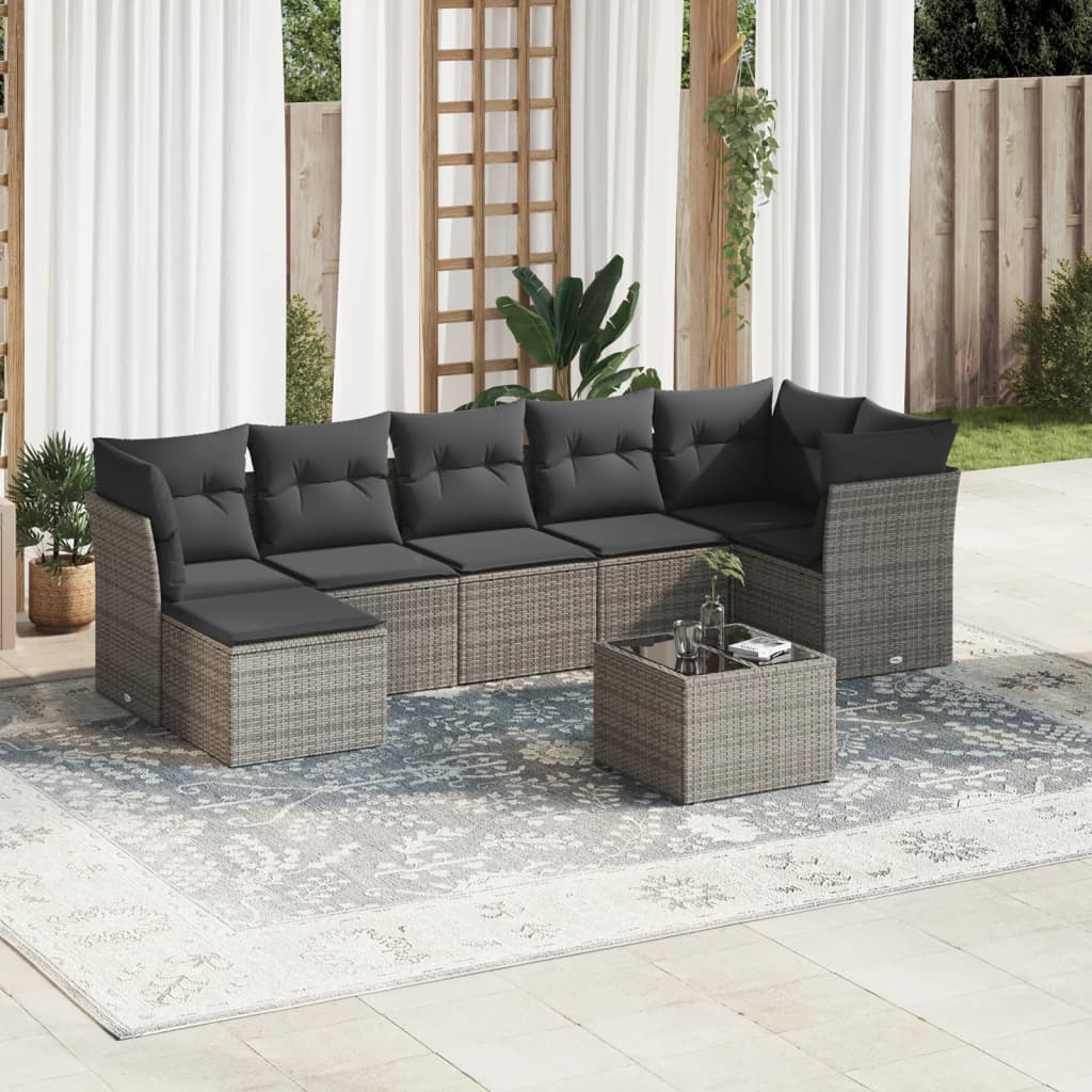 Set Divano da Giardino 8 pz con Cuscini Grigio in Polyrattan 3217980
