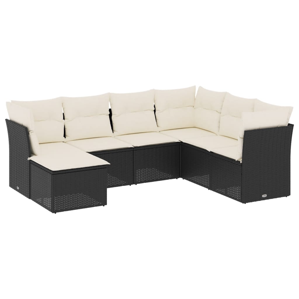 Set Divani da Giardino con Cuscini 7pz Nero Polyrattan 3217986