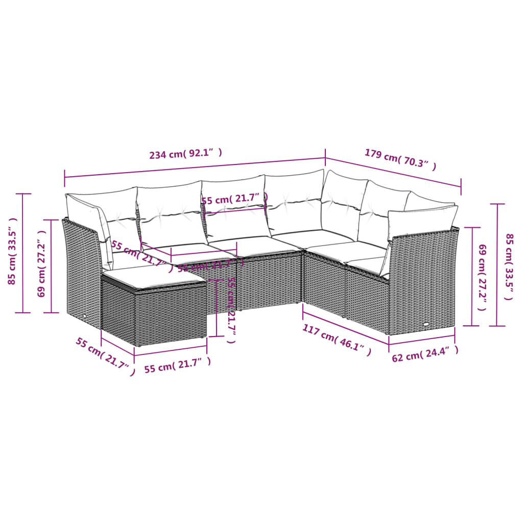 Set Divani da Giardino con Cuscini 7pz Nero Polyrattan 3217986