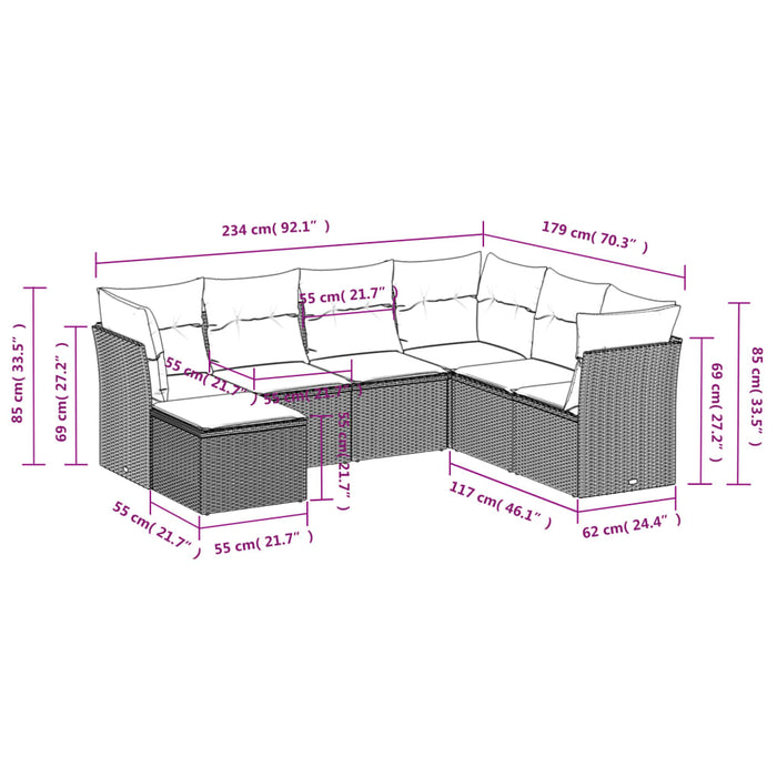 Set Divani da Giardino con Cuscini 7pz Nero Polyrattan 3217986