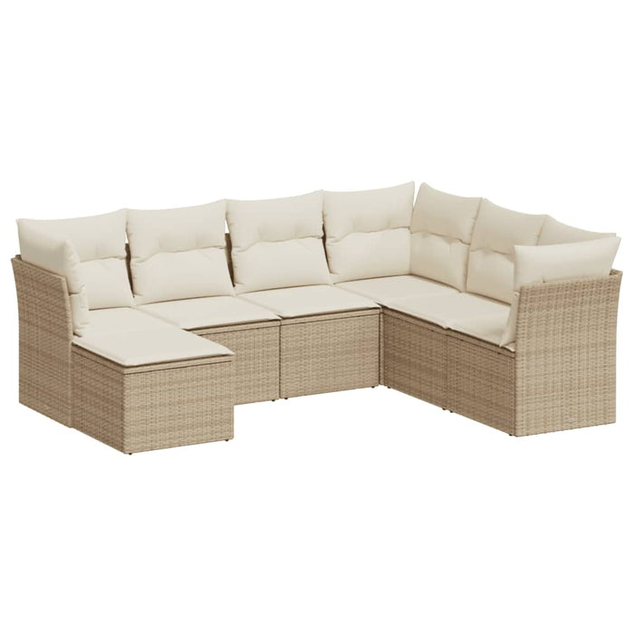 Set Divani da Giardino 7 pz con Cuscini Beige in Polyrattan