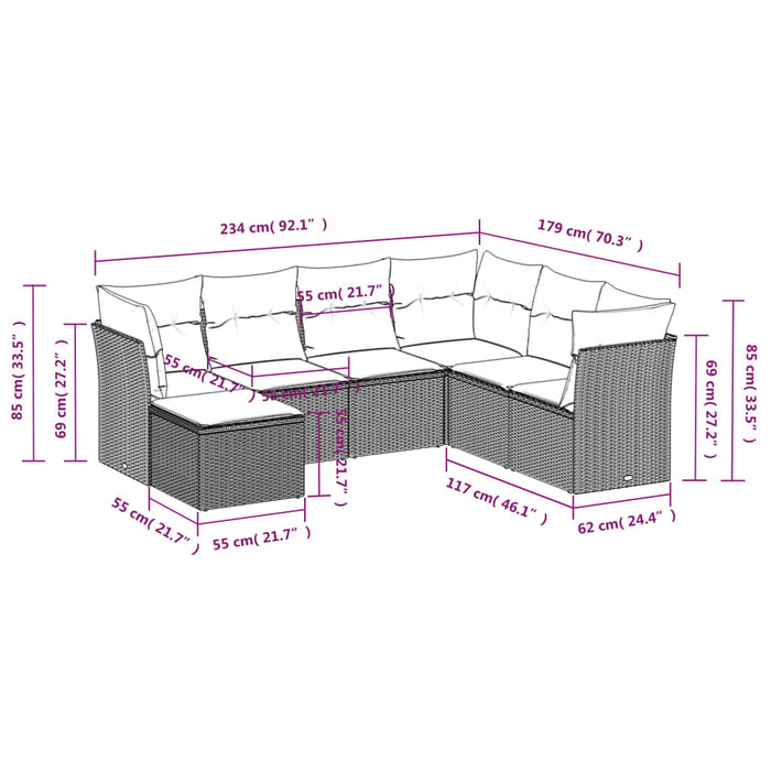 Set Divani da Giardino 7 pz con Cuscini Beige in Polyrattan 3217989