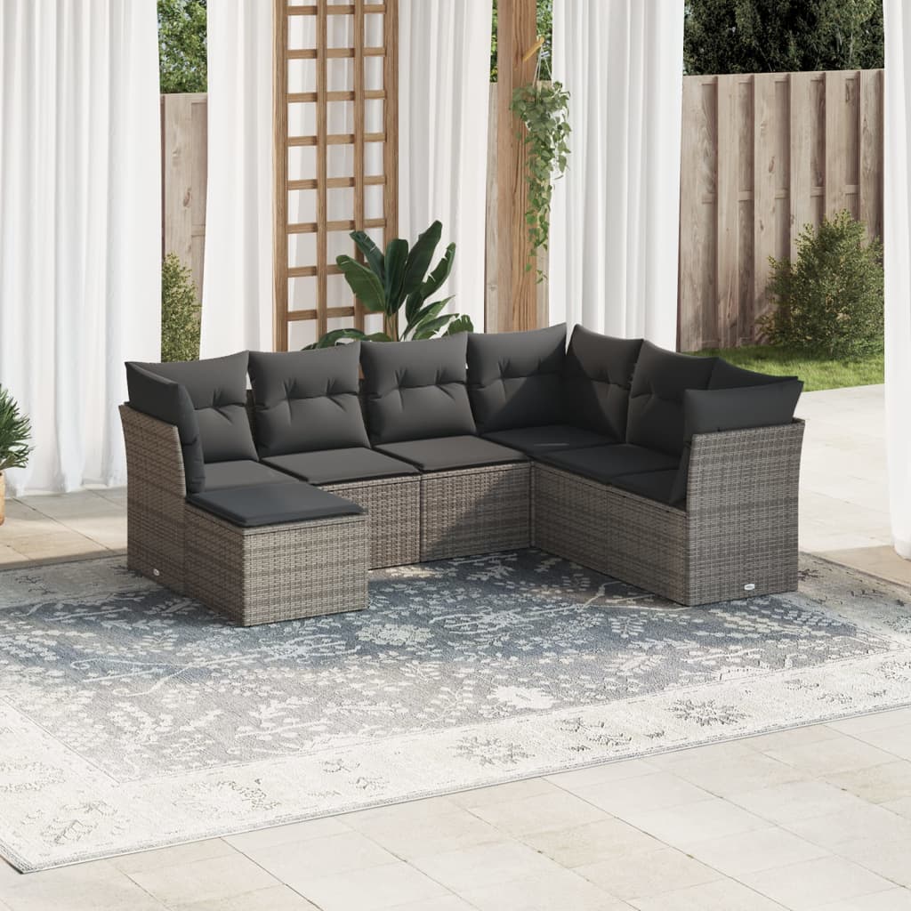 Set Divani da Giardino 7 pz con Cuscini Grigio in Polyrattancod mxl 89378