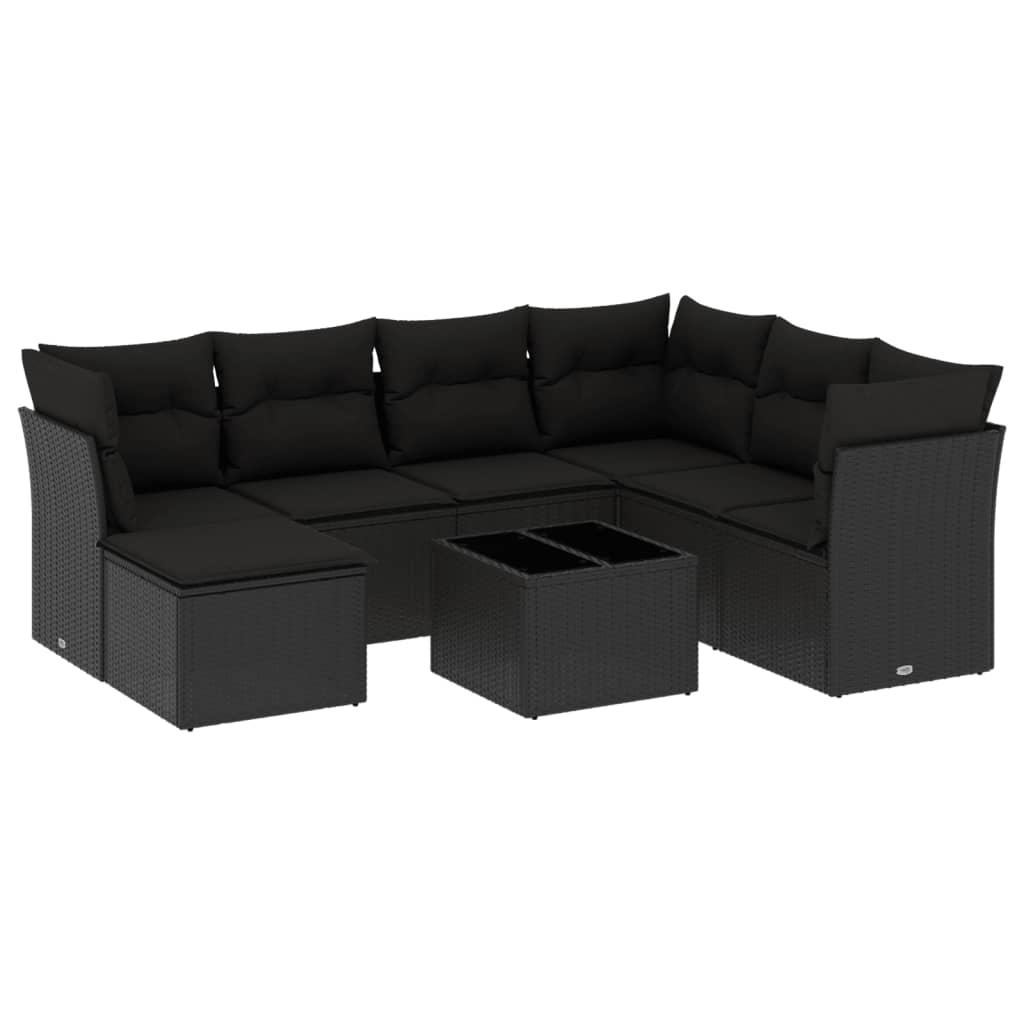 Set Divani da Giardino con Cuscini 8 pz Nero in Polyrattan 3217995